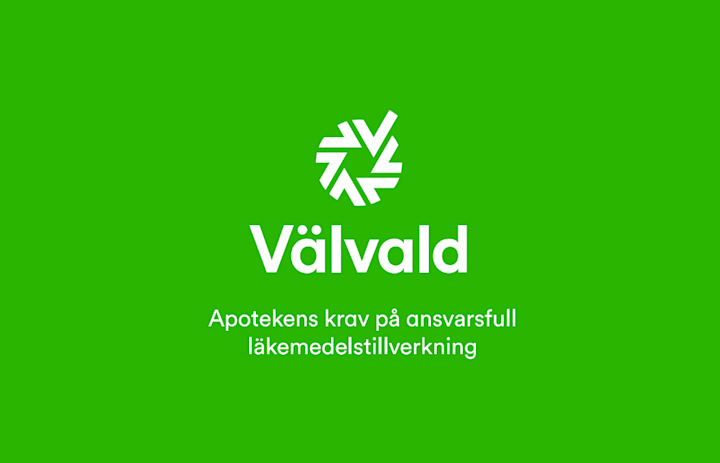 Symbol för Välvald - Apotekens krav på ansvarsfull läkemedelstillverkning.
